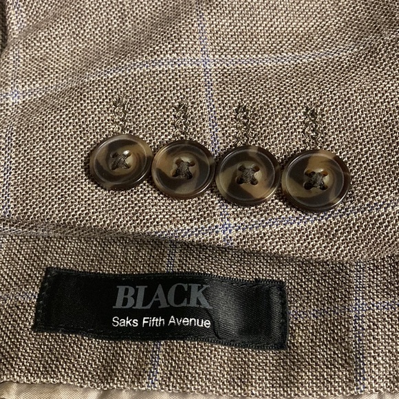 Saks Fifth Avenue Black Label Sport Coat Mens 40R Beige Silk Wool Windowpane - Picture 1 of 15